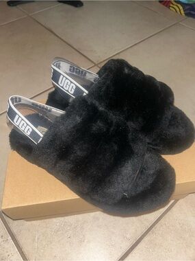 UGG Black Fluff Slip-On Slippers